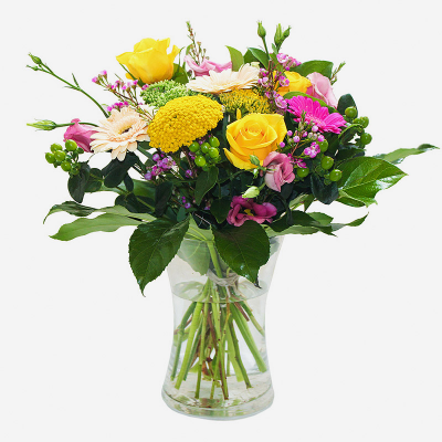 The Happy Vase  - Send a giggle or two with our Happy Vase floral arrangement, made up of bright blooms and leaves. A perfect gift for every occasion, hand-crafted by professionals and delivered direct to their door.
